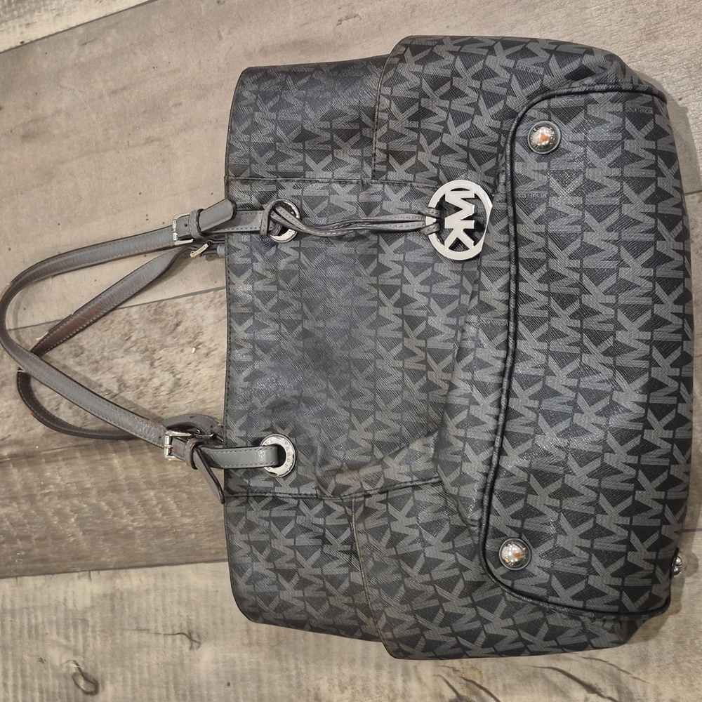 MK Michael Kors Signature Monogram Tote Bag Charcoal Gray - Picture 4 of 6